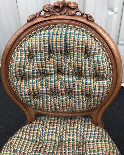 2 Oak Victorian Side Chairs and 1 marble top accent oak oval table gallery
