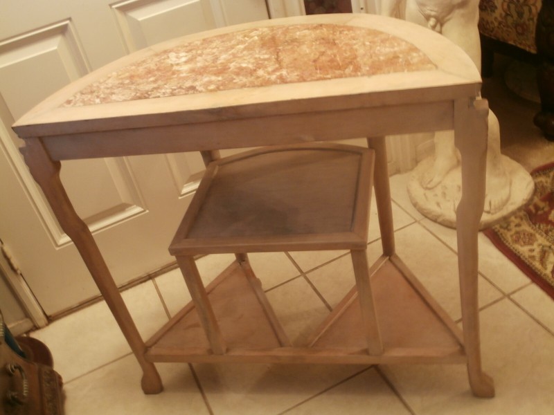 ANTIQUE /VINTAGE HAND CARVED CONSOLE HALL HALF MON TABLE MARBLE TOP gallery