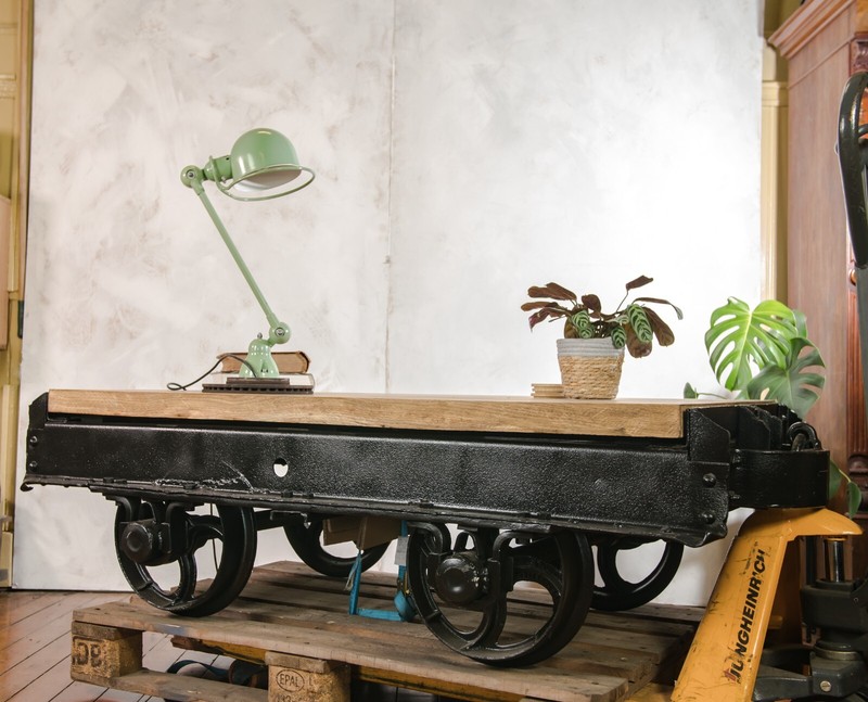 Mining Cart Table 1920s Decauville Industrial Train Coffee Table Oak Top Wheels gallery