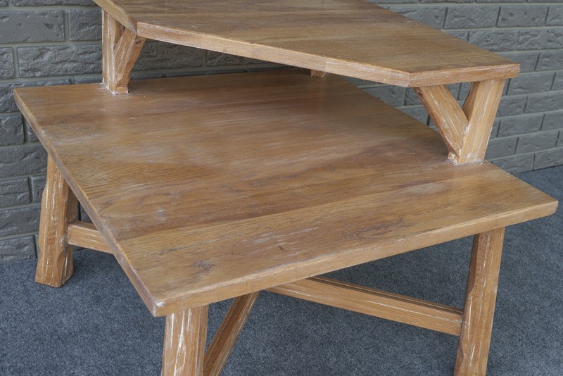 Mid Century Rustic Western Brandt Furniture Ranch Oak Step Corner Table gallery