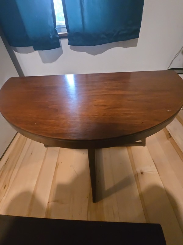 Mid-Century Modern (MCM) demilune (half-moon) console or accent table. gallery