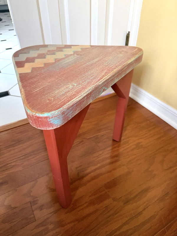 Vintage Tri Pod Small Table Hand Painted Southwestern Aztec, Santa Fe CIRCA 1988 gallery