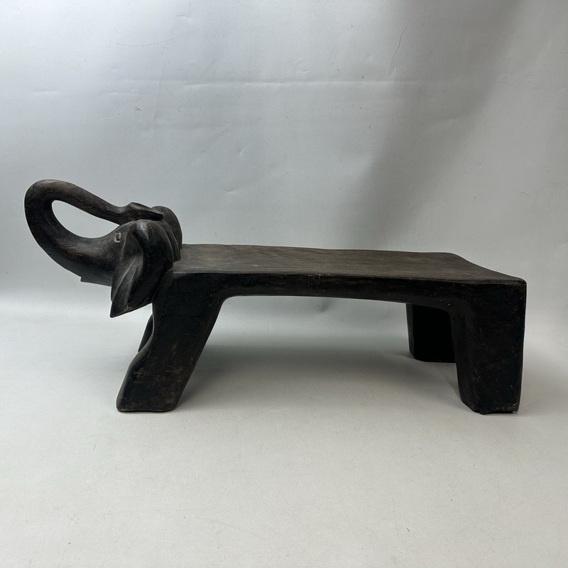 Carved Wooden Elephant Decor Stool Foot Rest Unique