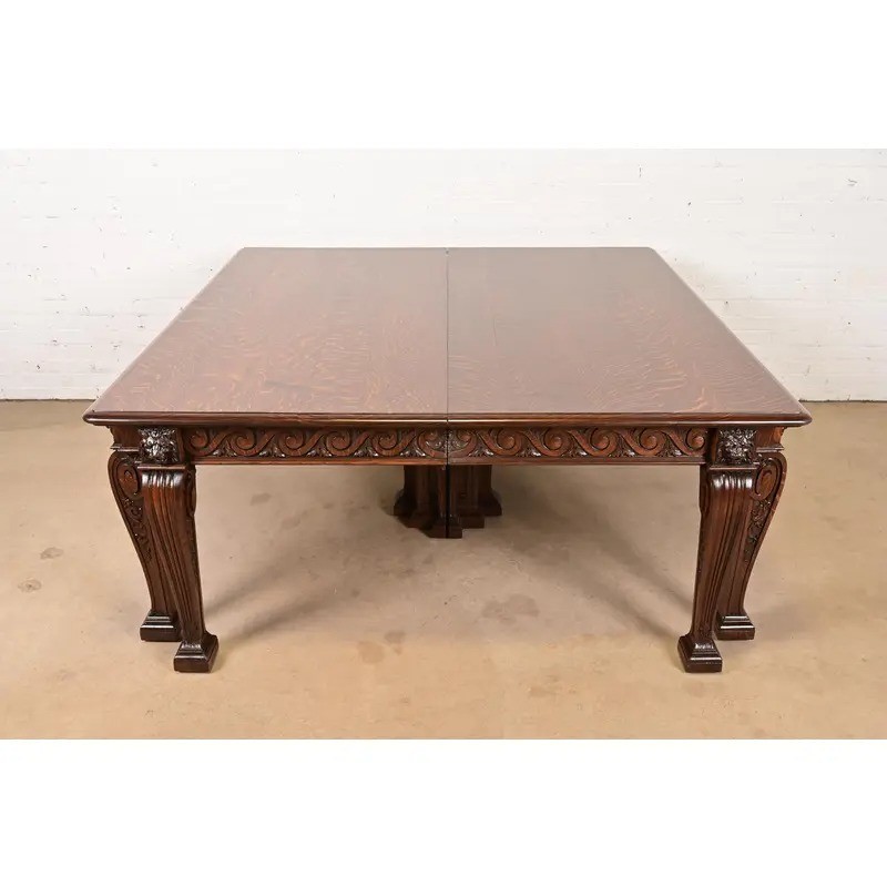 R. J. Horner Style Victorian Carved Oak Extension Dining Table, Newly Refinished gallery
