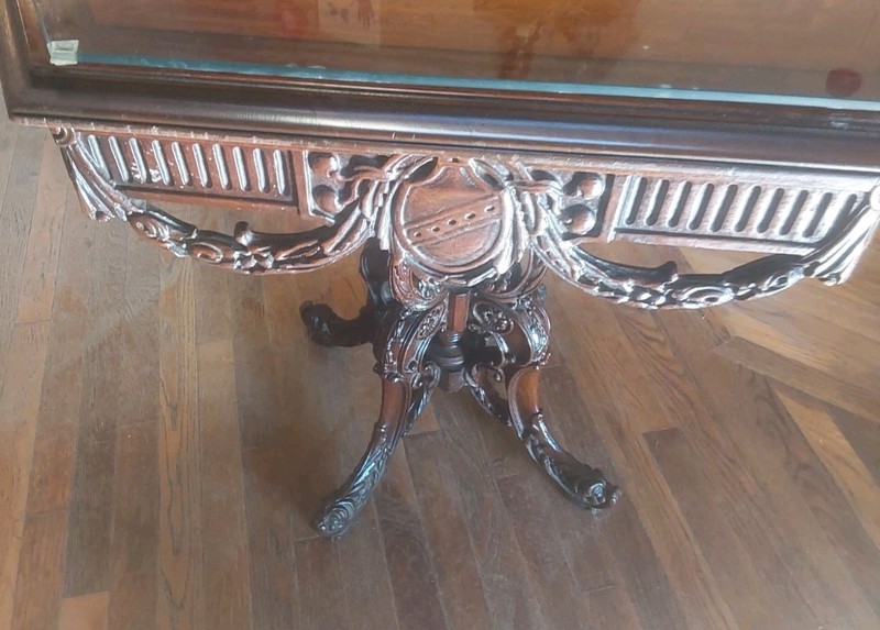 Antique Victorian Carved Octagon Parlor/Library Table With Made To Fit Glass Top gallery