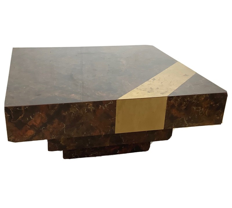 Vintage Modern Square Coffee Table With Brass Trim