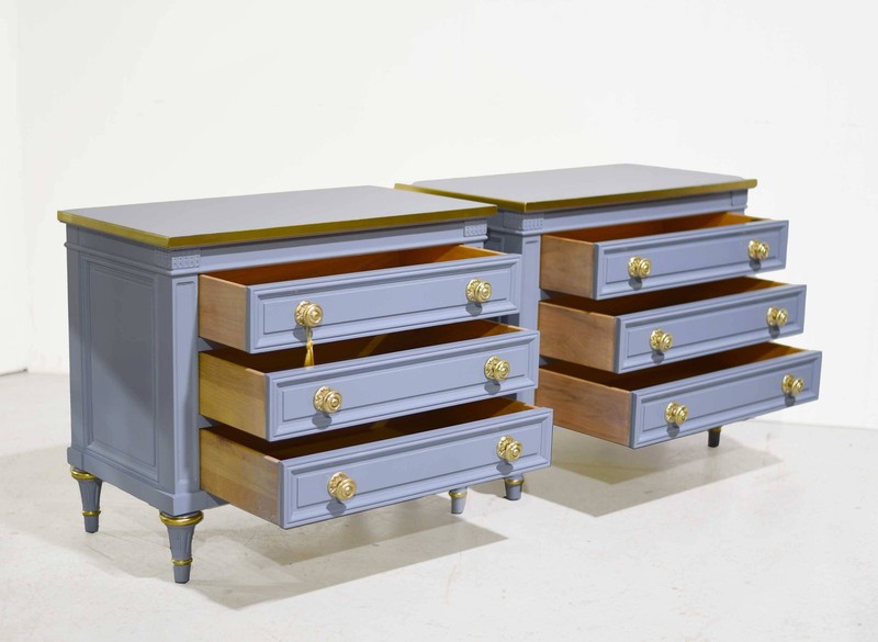 Mid Century French Side Tables by Karges in Blue a Pair - Newly Painted gallery