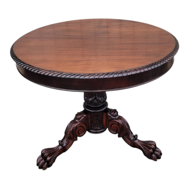 19th C American Federal Mahogany Center Table Heavily Carved Refurbished