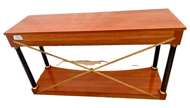 Ethan Allen Sofa Console table, Regency Neo Classical, Cherry, Brass X stretcher gallery