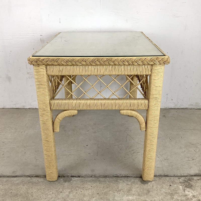 Boho Modern Henry Link Style Wicker and Glass Top Side Table gallery