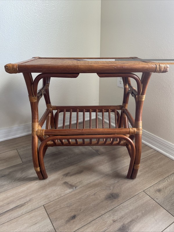 Leaders Coastal Boho Bamboo Rattan with Magazine Book Shelf French Country Table gallery