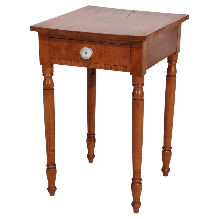 Sheraton Tiger Maple Single Drawer Stand With Opalescent Glass Knob c1840
