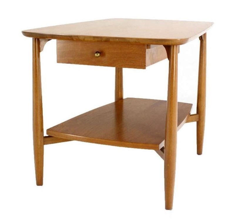 Mid-Century Modern Two Tier One Drawer Walnut End Side Table by John Stuart MINT gallery