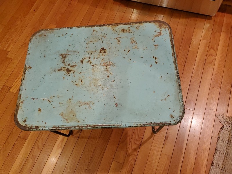 Vintage 1950s-60s Aqua Blue Metal Children's Table Garden Table gallery