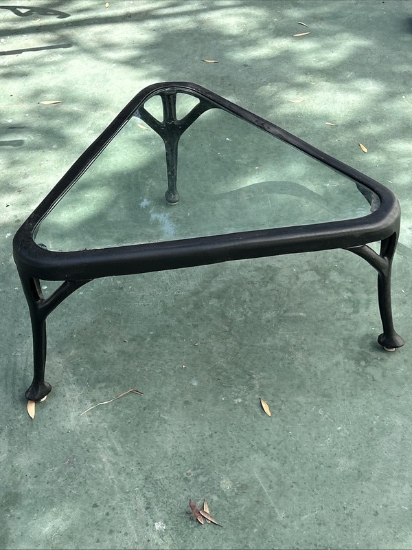 Mid-Century Modern Wrought Iron Patio Table Solid Metal Triangular Vintage gallery