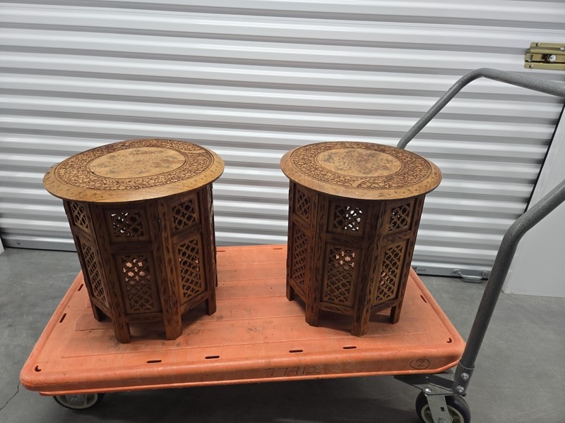 A Pair of Angelo Carved Vintage Indian side tables