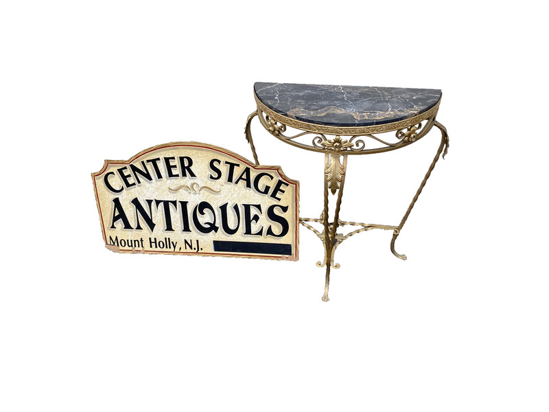 65634 Marble Top Decorator Iron Demilune Console Table Stand