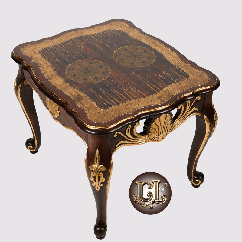 Baroque Backgammon Game Table Louis XV Gold Carved Wood Legs Antique Style gallery