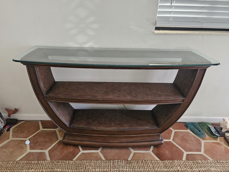 Entry table Glass Top Wood And Rattan