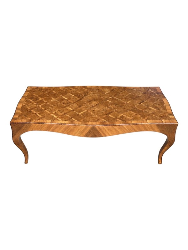 1950s Italian Marquetry Coffee Table Carved Cabriole Legs – Walnut Finish