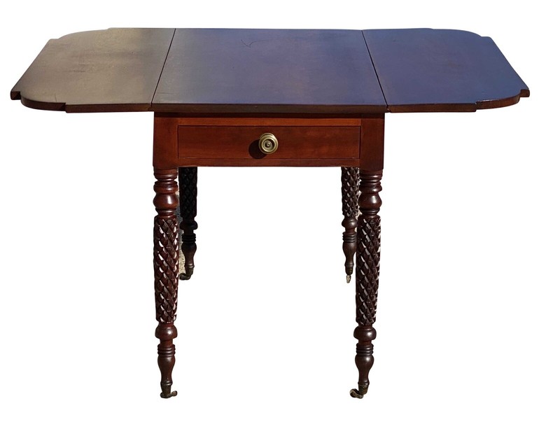 ANTIQUE FEDERAL CHERRY DROP LEAF DINING TABLE - JF HOLBROOK SPRINGFIELD MA gallery