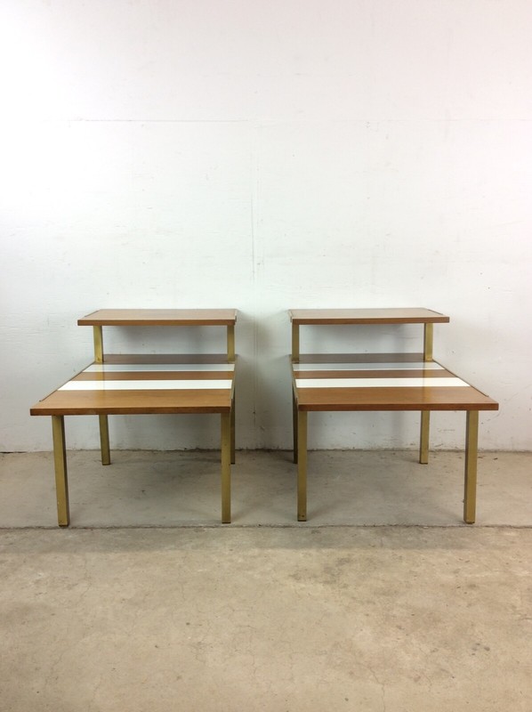 Pair of Mid Century Modern Step End Tables Styled After Paul McCobb for DIA