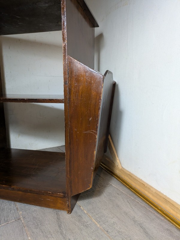 Vintage 1930s Art Deco Walnut End Side Table Magazine Rack Diamond Inlay M65 gallery