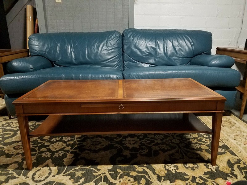 Vintage Antique Mahogany Midcentury Leather-top Two-tier Coffee and Side Tables