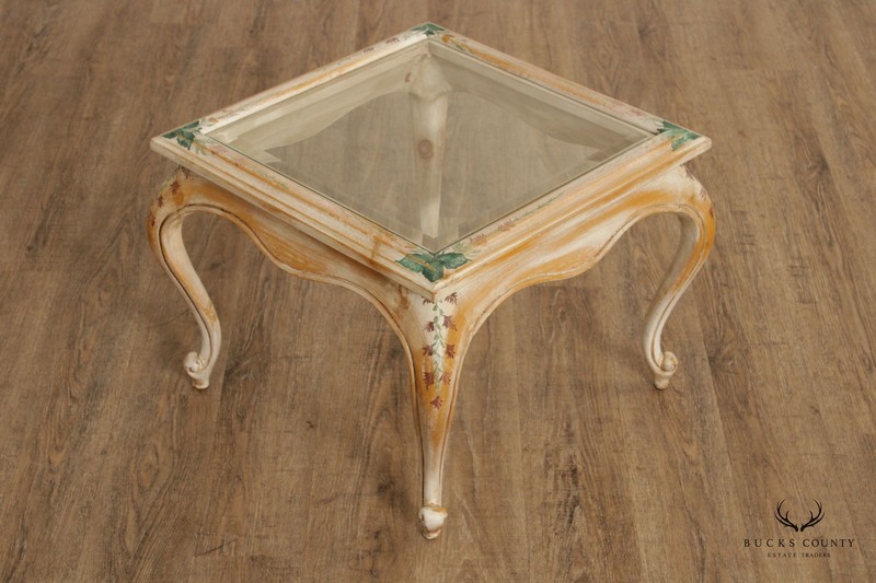 French Style Pair Paint Decorated Glass Top End Tables gallery