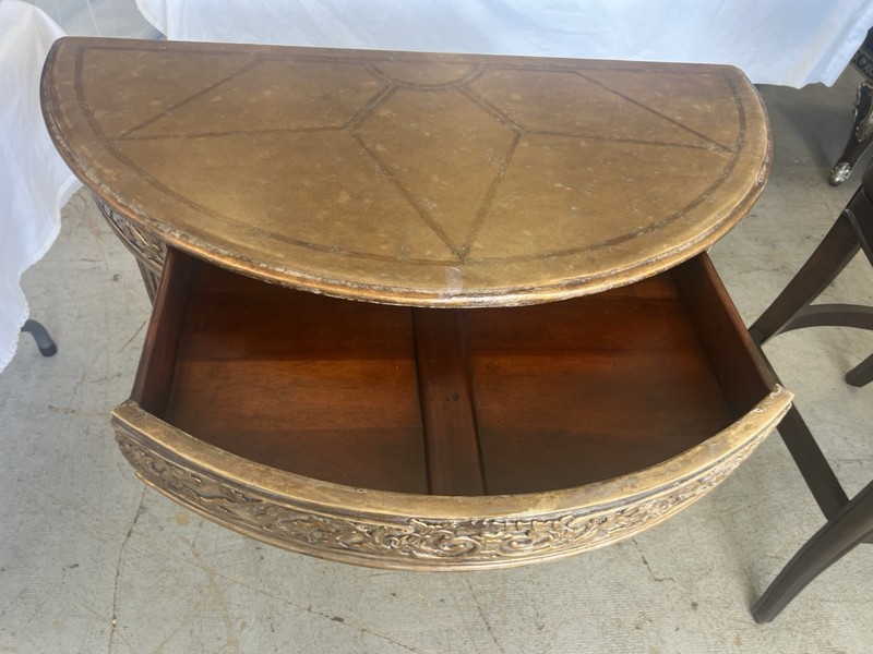 Theodore Alexander Distressed Painted Italian Regency Demi Lune Console Table gallery