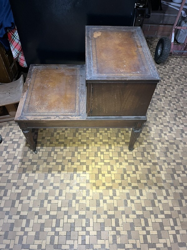 Carolina Panel End Table Pair Two Tier Leather VTG Antique gallery