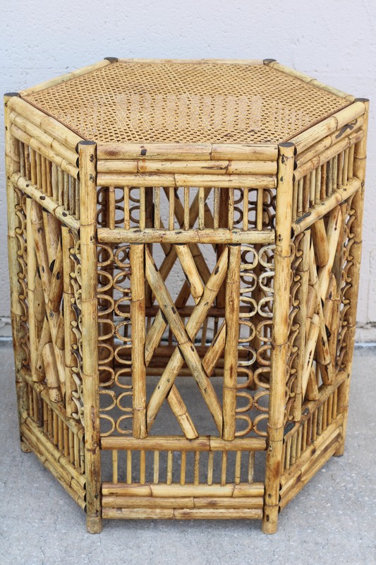 Large Vintage Brighton Pavilion Style Burnt Bamboo Fretwork Dining Table Bases gallery