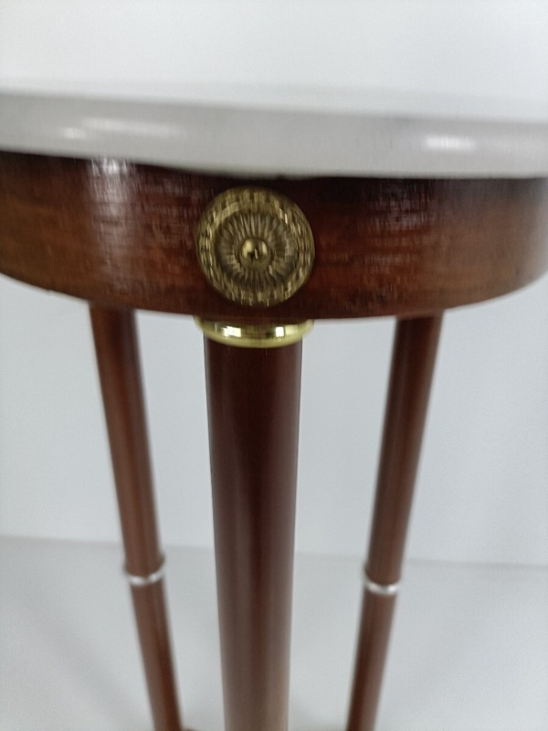 Vintage Pedestal Plant Stand side table Column Brass trims Marble Top wood Beaut gallery