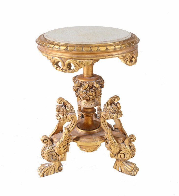 Pair Italian Rococo Side Tables Gilt Carved Pedestals gallery