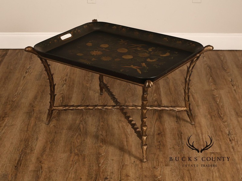 Tole Painted Tray Top Coffee Table With Gilt Metal Base gallery