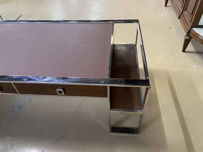 FRENCH MODERN CHROME & LEATHER COFFEE TABLE gallery