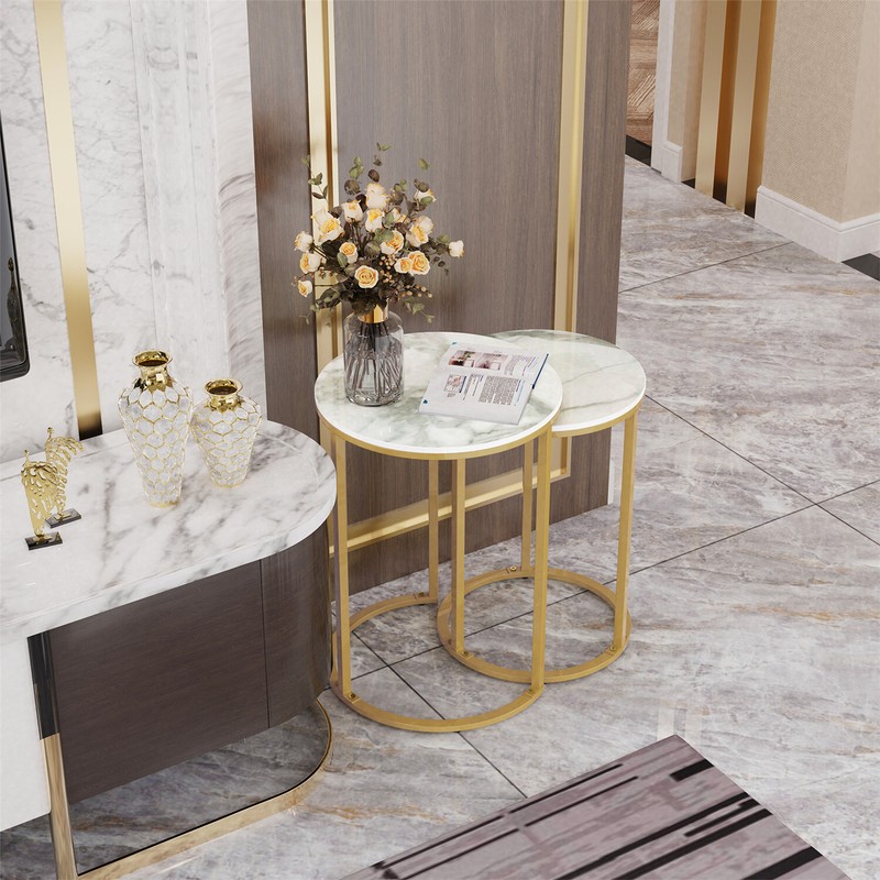 Sintered Stone Round Nesting End Table Set of 2 Sofa Side Table with Metal Frame gallery