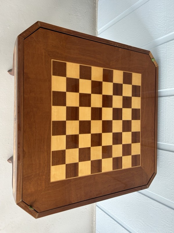 Vtg Drueke Solid Block Wood Chess-Checker Board Table Hand Crafted W. One Drawer gallery