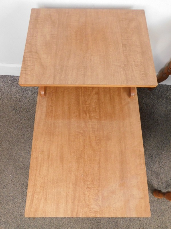 VTG Pair 1950s 2 Tier Step Tables End Lamp Laminate Wet Bar Top Solid Maple gallery