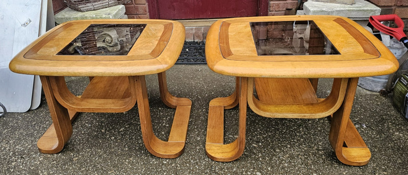 BENTWOOD TABLES MID-CENTURY GLASS TOP SIDE TABLES MAPLE gallery