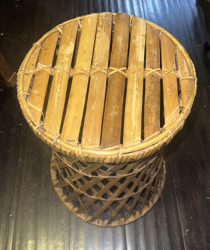 1950s Vtg Wicker Rattan Bentwood Bamboo Table Plant Stand Boho Tiki Hourglass gallery