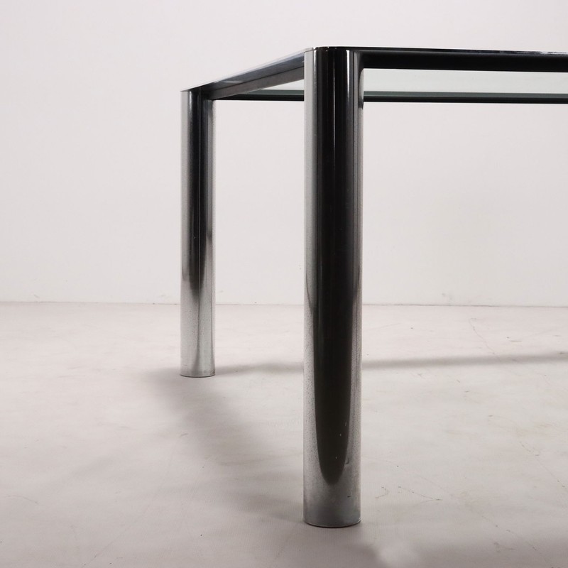 Vintage Table Chromed Metal Glass Italy 1960s-1970s gallery