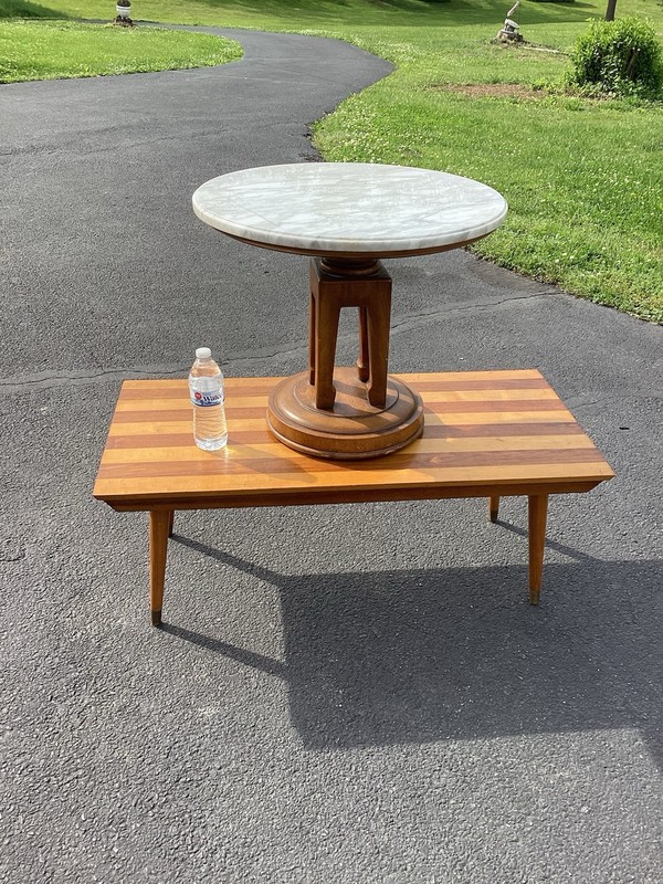 Mid Century Art Deco Marble Top End Table Weiman Lamp Side Table MCM VTG gallery
