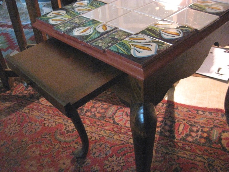Antique?Table-Walnut/Mahogany? Wood-Tiles-18""x30" and x26"High gallery