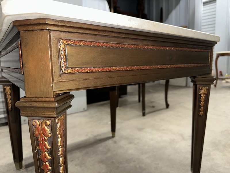 Antique French Coffee Side Table With Italian Marble On Top gallery