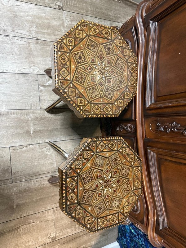 Vintage Pair of 1950s Inlaid Hexagon Side Tables gallery