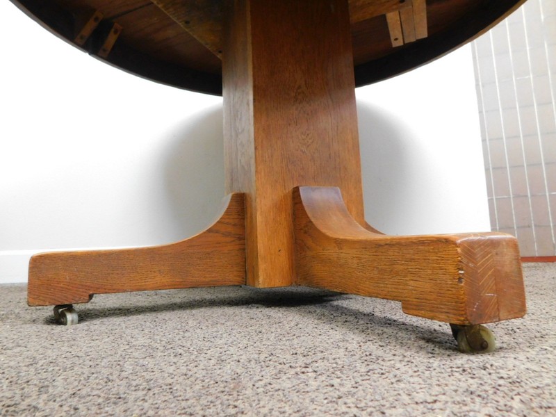 Antique Solid Oak 48" Mission Arts Crafts Round Dining Table Pedestal Base SHIPS gallery