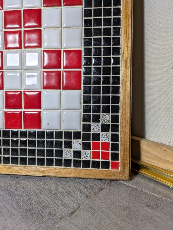 Vintage Ceramic Tile Mosaic Table Top Panel Wall Art Chess Geometric Wood Frame gallery