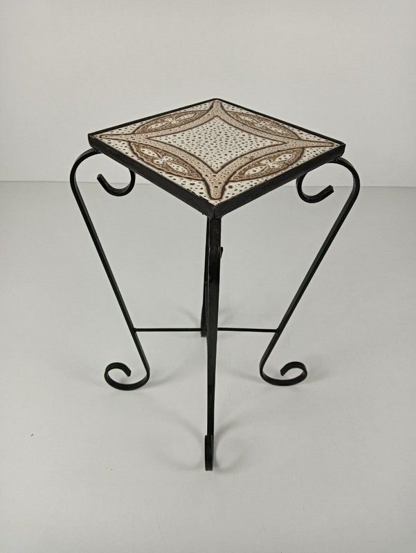 Vintage Wrought Iron Ceramic Tiles top Small side occasional wine table retro fu gallery