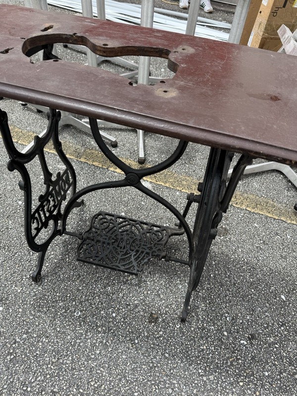 Domestic Antique Sewing Table Cast Iron Base with Wood Top, Brown/Black gallery
